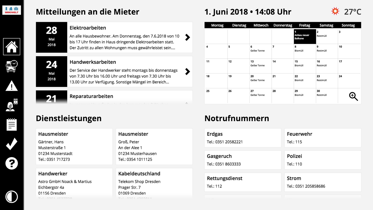 Digitale Pinnwand mit barrierearmer Ansicht für seheingeschränkte Menschen